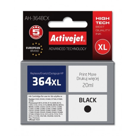 Activejet AH-364BCX tint (asendus HP 364XL CN684EE; premium; 20 ml; must)