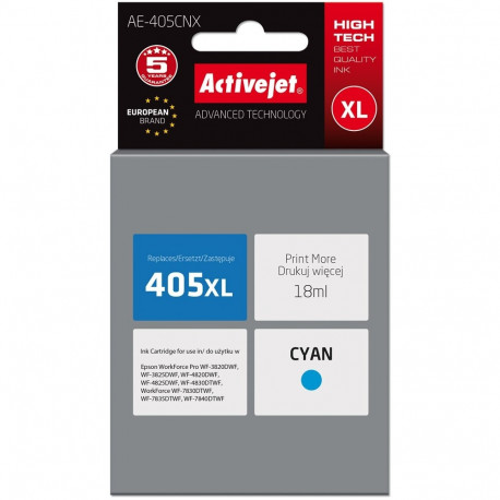 Activejet AE-405CNX tindikassett (asendus Epson 405XL C13T05H24010; Supreme; 18 ml; tsüaan)