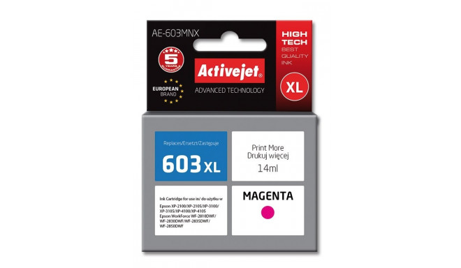Activejet AE-603MNX tindikassett (asendus Epson 603XL T03A34; Supreme; 14 ml; magenta)