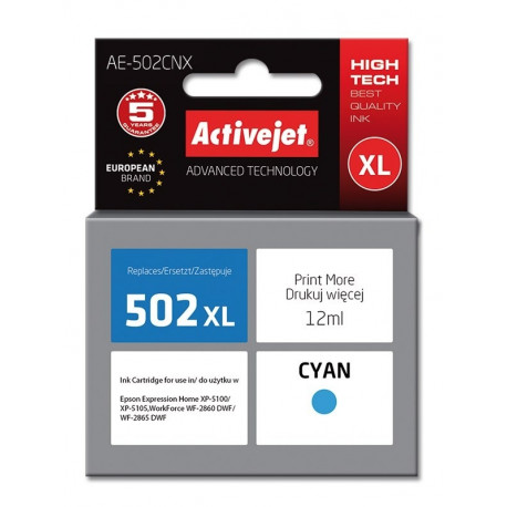 Activejet AE-502CNX tindikassett (asendus Epson 502XL W24010; Supreme; 12 ml; tsüaan)