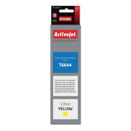 Activejet AE-664Y kollane tindipudel (Epsoni T6644 asendus; Supreme; 100 ml)