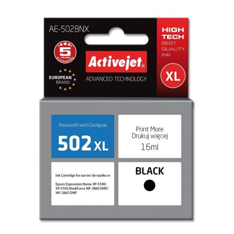 Activejet AE-502BNX tint (asendus Epson 502XL W14010; Supreme; 16 ml; must)