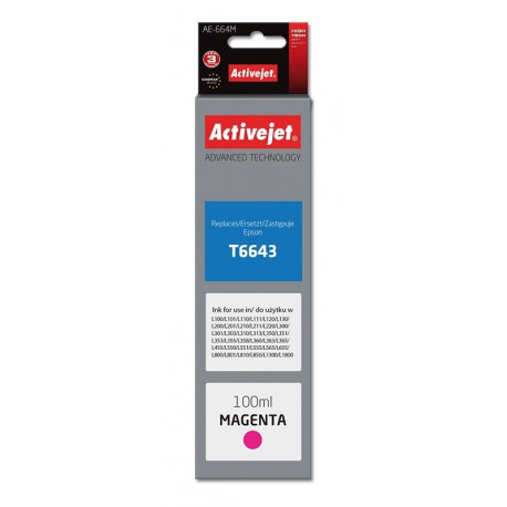 Activejet tindipudel AE-664M asendustint Epson T6643 Supreme 100ml, magenta