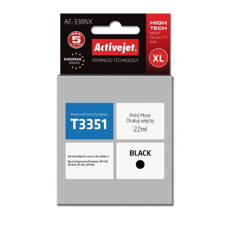 Activejet AE-33BNX tindikassett (asendus Epson 33XL T3351; Supreme; 22 ml; must)