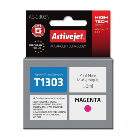 Activejet AE-1303N tindikassett (asendus Epson T1303; Supreme; 18 ml; magenta)