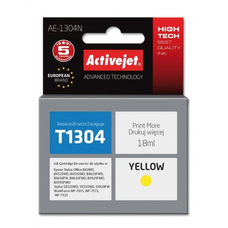 Activejet AE-1304N tindikassett (asendus Epson T1304; Supreme; 18 ml; kollane)