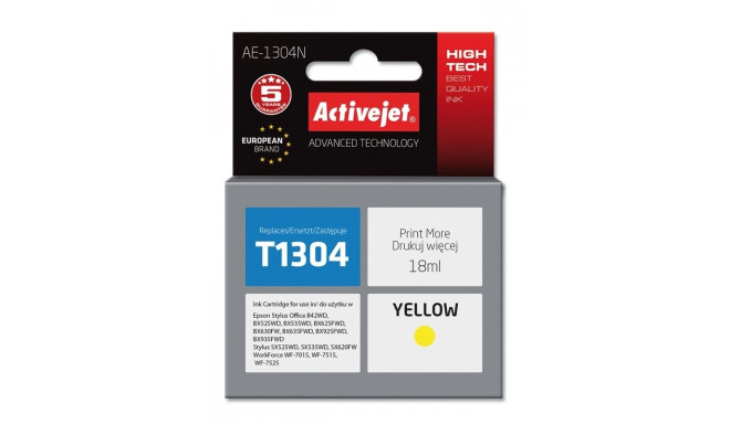 Activejet AE-1304N tindikassett (asendus Epson T1304; Supreme; 18 ml; kollane)