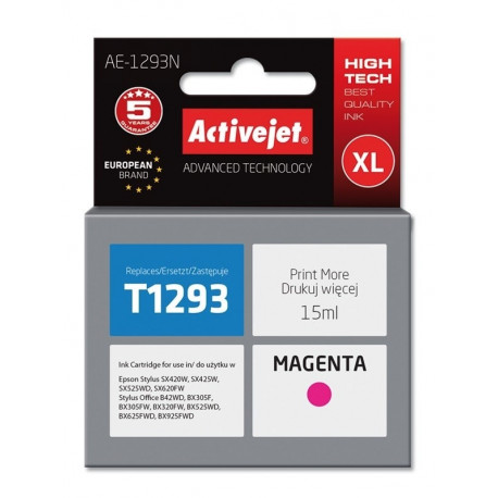 Activejet AE-1293N tindikassett (asendus Epson T1293; Supreme; 15 ml; magenta)