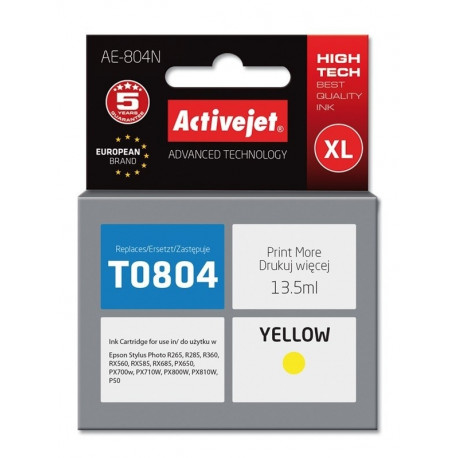 Activejet AE-804N tindikassett (asendus Epson T0804; Supreme; 13,5 ml; kollane)
