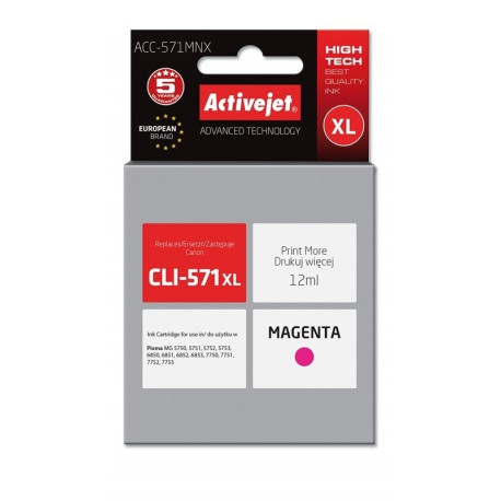 Activejet ACC-571MNX tindikassett (asendus Canon CLI-571XLM; Supreme; 12 ml; magenta)