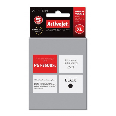 Activejet ACC-550BN tindikassett (asendus Canon PGI-550BK; Supreme; 25 ml; must)
