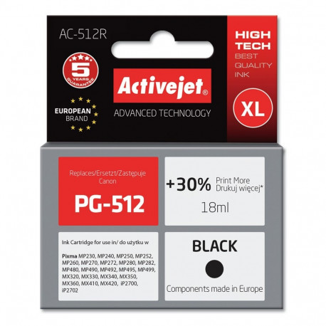 Activejet AC-512R tindikassett (asendus Canon PG-512; premium; 18 ml; must)