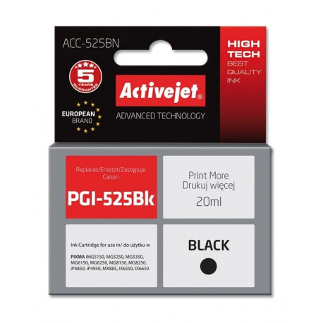 Activejet ACC-525BN tindikassett (asendus Canon PGI-525PGBK; Supreme; 20 ml; must)