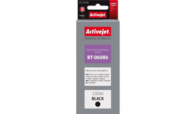 Activejet AB-D60Bk tindikassett (asendus Brother BT-D60Bk; Supreme; 100 ml; must)