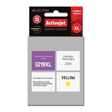 Activejet AB-3219YNX tindikassett (asendus Brother LC3219Y XL; Supreme; 20 ml; kollane)