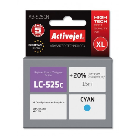 Activejet AB-525CN tindikassett (asendus Brother LC525C; Supreme; 15 ml; tsüaan)
