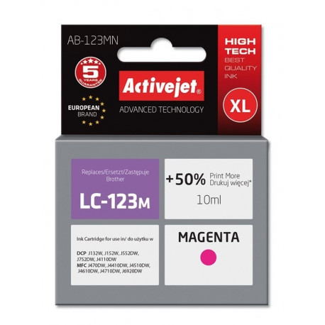 Activejet AB-123MN tindikassett (asendus Brother LC123M/121M; Supreme; 10 ml; magenta)