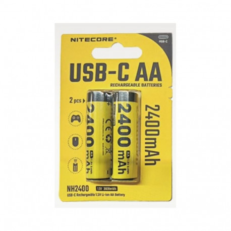 Nitecore NH2400 2400mAh USB-C laetav AA aku 2 tk pakis