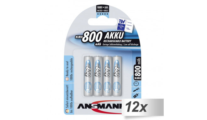 12x4 Ansmann maxE NiMH patarei micro AAA 800 mAh