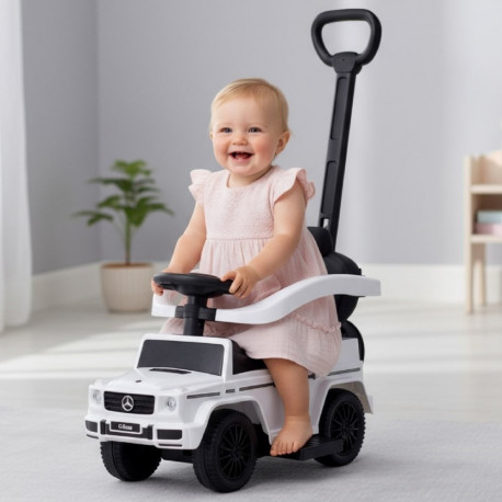 Mercedes Benz pealeistutav auto G-klass lükkesangaga, valge