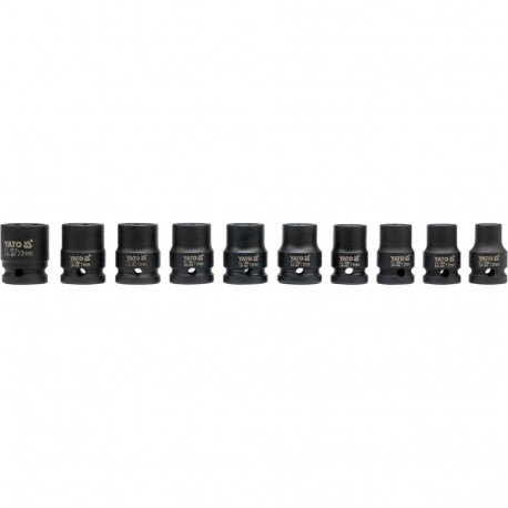 Yato löökpadrunite komplekt YT-1025, 1/2" 12.7mm, 10 tk, 10-22mm, CrMo SCM-440, kuusnurkne, AS-DRIVE
