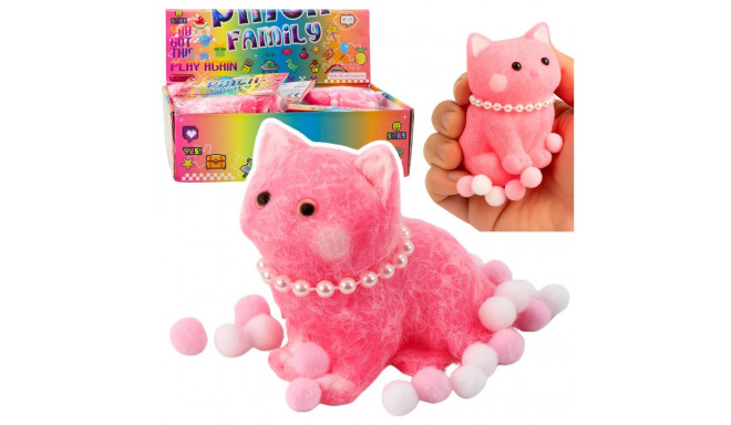 Gniotek sensoorne pehme kass pärlitega tutid roosa 8cm