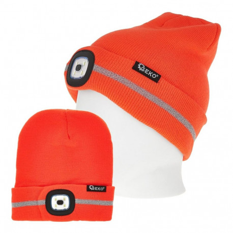 Winter knitted hat with USB rechargeable LED headlight 150 lm Orange with reflective stripe G90408 G