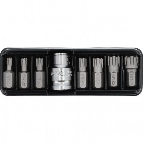 Yato Screwdriver Bit Set YT-0418, 8 pcs, Ribe M5-M14, 58-62 HRC, sandblasted, 3/8" 9.5 mm, 1/2" 12.7
