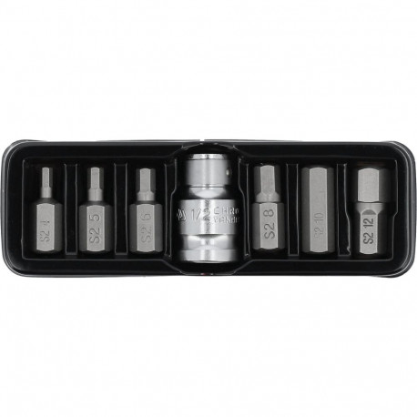 Yato Screwdriver Bit Set Hex YT-0412, 7pcs, 30mm, 1/2", 3/8", S2, 58-62 HRC, sandblasted