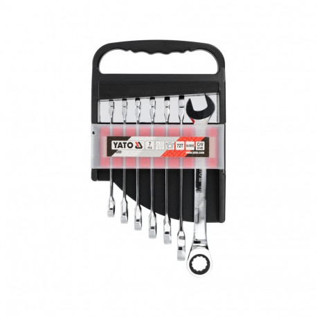Yato YT-0208 Kombineeritud pöördvõtmete komplekt, 7tk, 10-19mm, 72 hammast, CrV 6140, 42-49 HRC, AS-