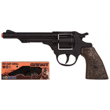 The GONHER 80/6 is a classic die-cast metal toy revolver styled after the firearms 
