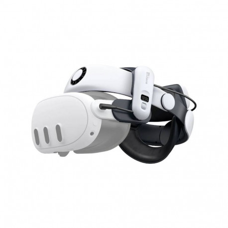 BoboVR S3 Pro strain relief strap for Meta Quest 3 VR goggles + B100 external battery - white and bl