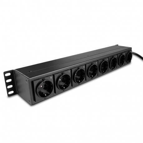Power Distribution Unit - LINDY 1.5U 8 Way Schuko Sockets, PDU, 3500W, 250VAC, 16A, Horizontal Rack,