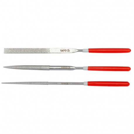 Yato YT-6143 Diamond file set 3 pcs, 3x140x50mm, G150, flat/semicircular/round profile, steel, chrom
