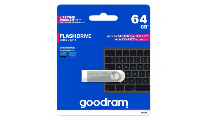 GOODRAM FLASHDRIVE 64GB UNO3 SILVER USB 3.2 Gen 1