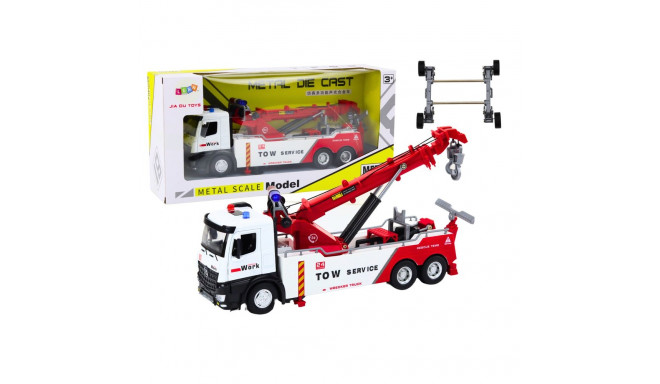 Ciężarówka Z Dźwigiem Dwa Haki Metalowa Biało-Czerwona Światła Dźwięki