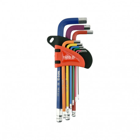 Yato Hex Key Ball Set YT-05632, 1.5-10mm, 9pcs, S2, 58-62 HRC, 25°, long, hexagonal, satin, plastic 