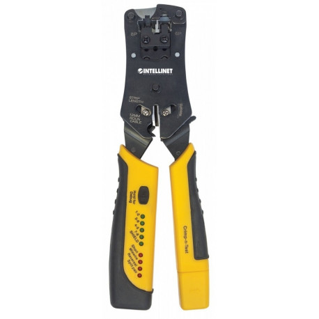 Modular plug crimping tool RJ11/RJ12/RJ22/RJ4 with a wiring tester