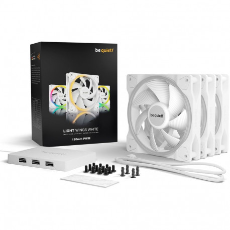 be quiet! Light Wings White 120mm PWM Triple Pack, case fan (white, pack of 3, incl. ARGB hub)