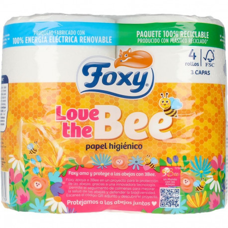 FOXY tualettpaber LOVE THE BEE 3-kihiline 4 rulli