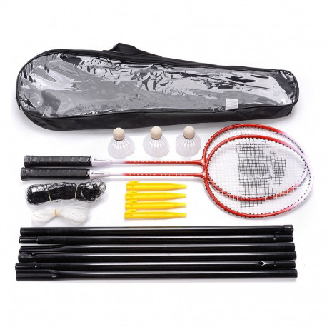 Zestaw do badmintona Meteor Motion 2 rakietki, 3 lotki, siatka czerwono-biały 20076