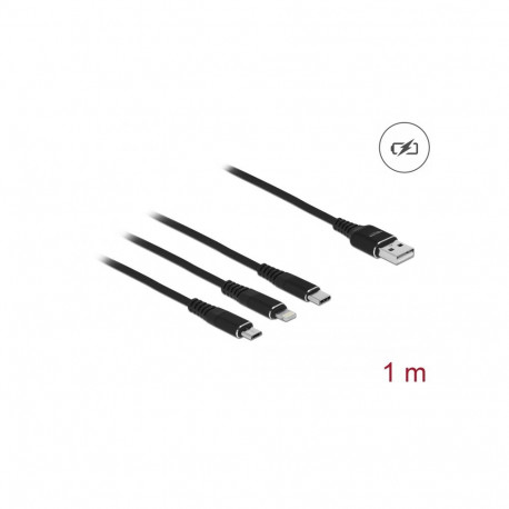 Delock USB Charging Cable 3 in 1 Type-A to Lightning™ / Micro USB / USB Type-C™ 1 m black