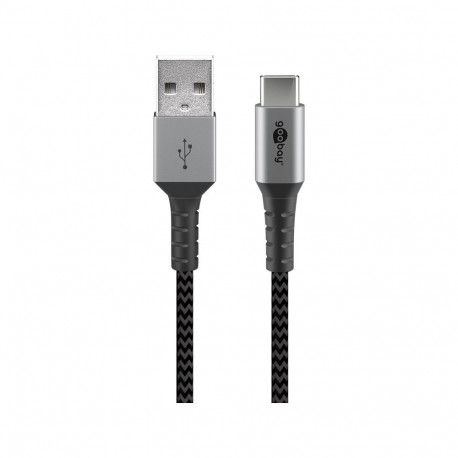 USB-C to USB-A Textile cable with metal plugs (Space grey / silver) 2 m