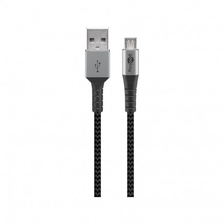 Micro USB to USB-A Textile cable with metal plugs (Space grey / silver) 2 m