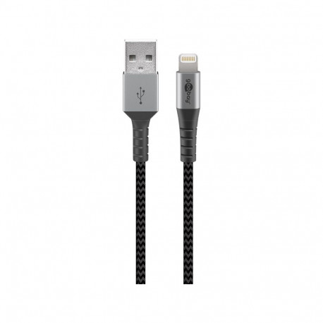 USB 2.0 - Lightning kaabel 0.5m, metallist pistik, Apple MFI sertifikaadiga, tekstiilist kattega
