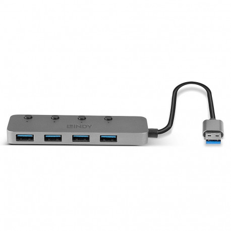 USB 3.0 hub, 4 porti, lülititega, hall