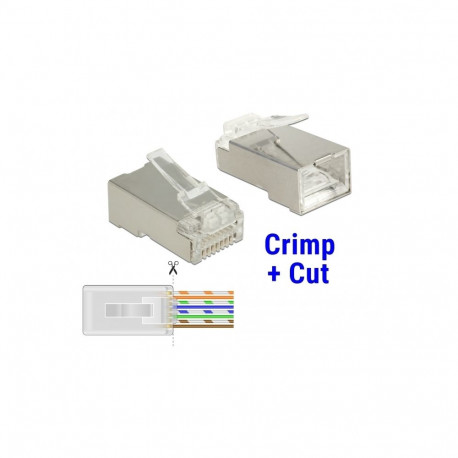 Modularpistik RJ45 Cat6 varjestatud, läbivate soontega, saab pigistada tavatangidega