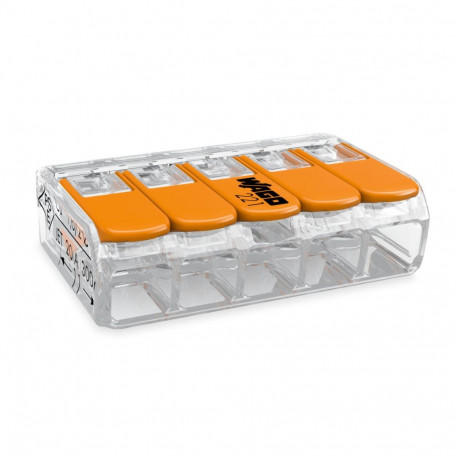 Ühendusklemm WAGO 5×0.2-4mm² avatav, läbipaistev