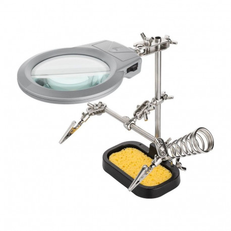 Third hand’ soldering aid with magnifier and holder