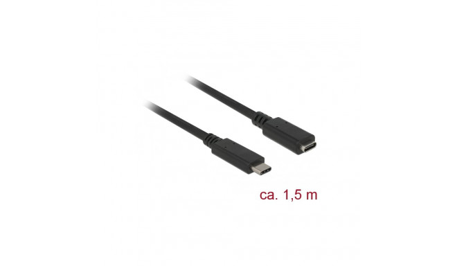 USB-C pikenduskaabel 1.5m, USB 3.1 5Gbps, 3A, must